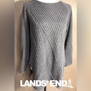 Lands’ End Grey Tunic Sweater Cotton Wool MPetite